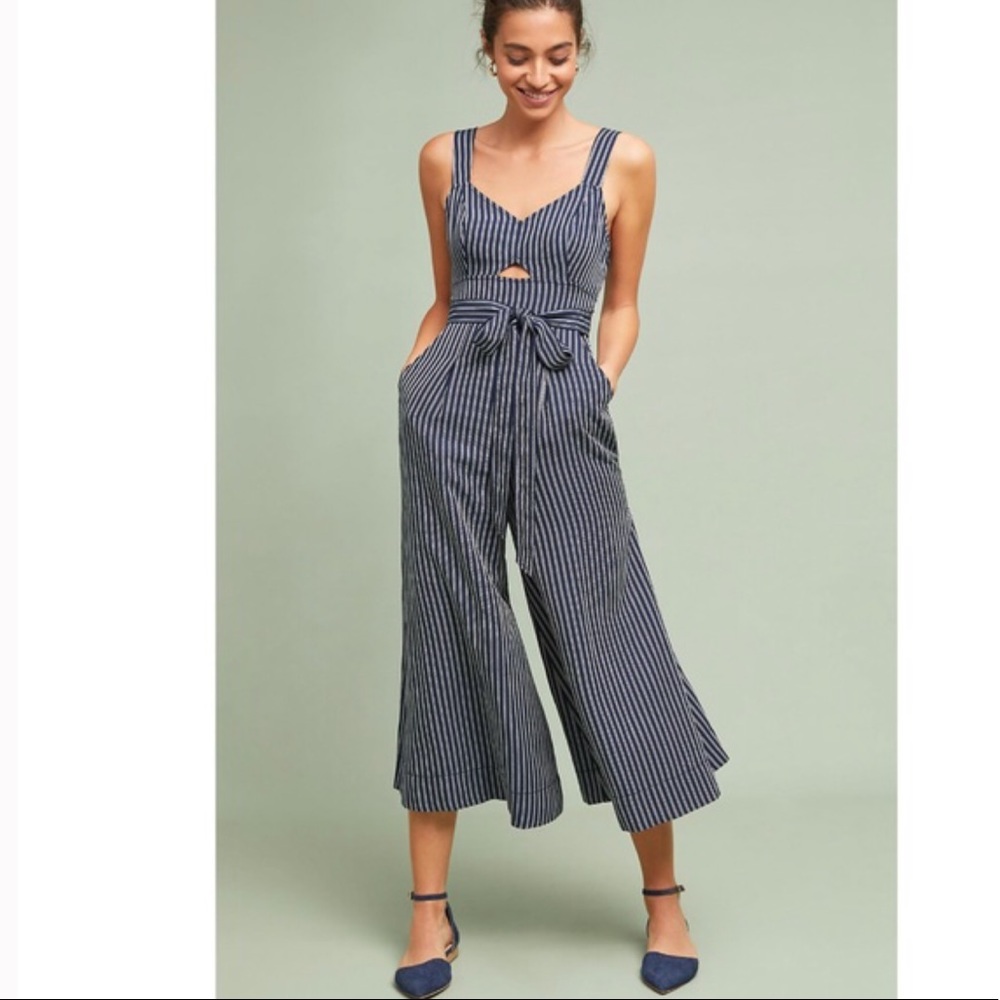 (Anthro)Akemi + Kin Navy Stripe Jumpsuit Sz 6